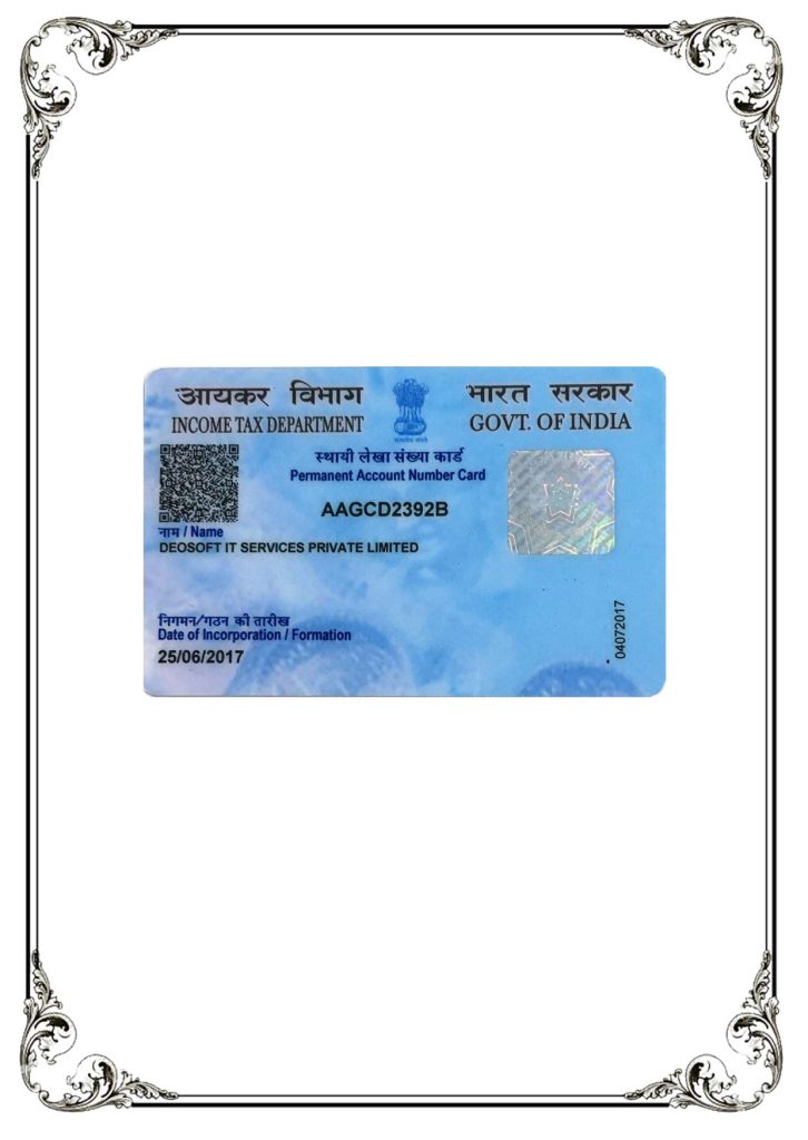 Deosoft IT Services Accreditation PAN Card